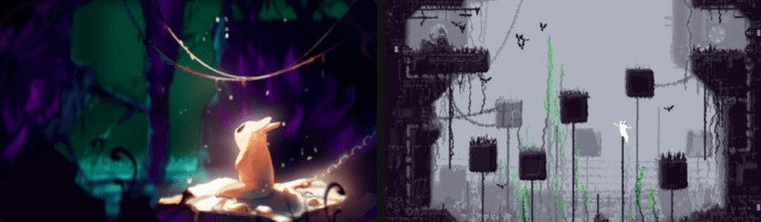 Análisis de Rain World 🐌 ¿Puedes sobrevivir a su mundo hostil? 3 Arte oficial de slugcat bajo la lluvia torrencial en Rain World" y "Gameplay de Rain World explorando ruinas industriales